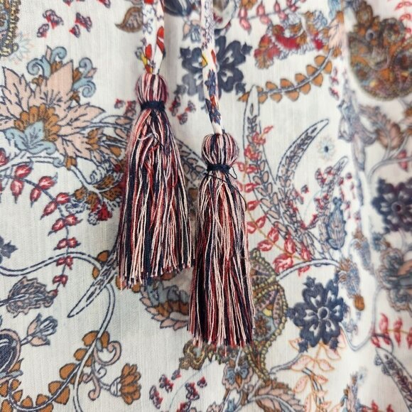Knox Rose Peasant Blouse Womens M Boho Floral Keyhole Tassel Flowy Prairie - Picture 3 of 9